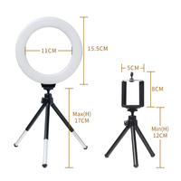 SH 16cm 6 cal lampa pierścieniowa z stojak trójnóg ładowania Usb Selfie lampy solarne Led możliwość przyciemniania oświetlenie fotograficzne do zdjęć fotografia Studio 2